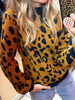 Femmes Pull Pulls Leopard Jewel Neck manches longues Pulls