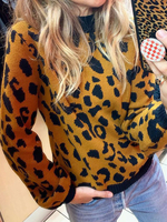 Femmes Pull Pulls Leopard Jewel Neck manches longues Pulls