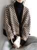 Femmes Pulls Cardigans Cardigan court géométrique à manches longues et col en V noir