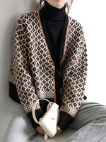 Femmes Pulls Cardigans Cardigan court géométrique à manches longues et col en V noir