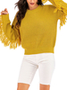 Femmes Pulls Jaune Jewel Neck Manches Longues Frange Casual Pulls Acryliques
