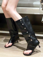 Femmes Rivets Talon Aiguille Gladiateur Sandales Bottes Dété En Cuir PU En