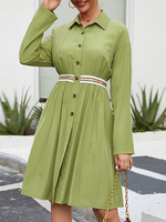 Femmes Robe chemise verte verte habillée à manches longues Pleatded été
