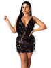 Femmes Robe Club Noire Bretelles Cou Plumes Sans Manches Polyester Imprimé Dos Nu Robe Sexy