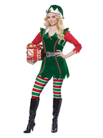 Femmes Robe Tunique De Noël Vert Robe Chapeau Collant Polyester Costumes De Vacances De Noël Cadeau Noël Déguisement