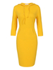 Femmes Robes chemise jaune 3/4 manches Longueur capuche Polyester Robe moulante