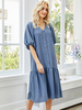 Femmes Robes Décontractées Col En V Demi Manches Boutons Polyester Fabuleux Robe Tube En Couches