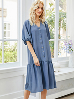 Femmes Robes Décontractées Col En V Demi Manches Boutons Polyester Fabuleux Robe Tube En Couches