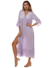 Femmes Robes longues demi-manches à encolure en V Lilas brodé de soie irrégulière comme étage longueur robe