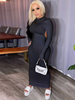 Femmes Robes longues manches longues noir ras du cou Cut Out Robe longue dos nu Polyester
