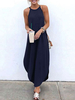 Femmes Robes Maxi Bleu Marine Foncé Bretelles Cou Sans Manches Longueur De Plancher Robe