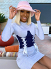 Femmes robes moulantes blanc deux tons manches longues à lacets col bijou noué Slim Fit robe décontractée robe midi