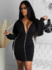 Femmes Robes Moulantes Noir Manches Longues À Lacets Col Rabattu Robe Slim Fit Robe Midi Décontractée