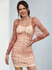 Femmes Robes Moulantes Rose Sexy Manches Longues Puffer Robe Crayon Robe Midi