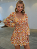 Femmes Robes Patineuses Polyester Orange Casual Manches Longues Robe Évasée Midi Robe Tunique