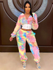 Femmes rose deux pièces ensembles polyester camouflage haut décontracté hiver manches longues tenue pour les femmes