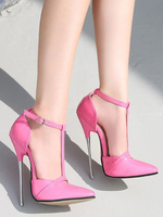 Femmes rose talons hauts magenta bout pointu chaussures Sexy talon aiguille en cuir PU Sexy bride à la cheville talons