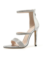Femmes Sandales à talons hauts Talon aiguille Cristal Chaussures à bout ouvert à lanières en noir