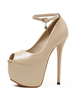 Femmes Sandales À Talons Imprimé Poisson Peep Toe Escarpins À Talons Aiguilles En Cuir Verni Abricot Bride À La Cheville Talons