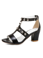 Femmes Sandales Chunky Heel Buckle Sexy Sandals Slip-On Peep Toe Plus Size Sandales noires