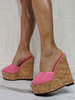 Femmes Sandales Compensées Attrayant Brevet PU Haut Bout Ouvert Rose Sexy Mules Talon Compensé