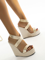 Femmes Sandales Compensées Blond Bout Ouvert En Cuir Synthétique Criss Cross Sandal Chaussures