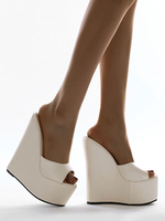 Femmes sandales compensées charmantes mules en cuir PU à bout ouvert à talon compensé abricot