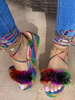 Femmes sandales compensées magnifiques strass en cuir PU bout ouvert à lacets sandales à talons dété