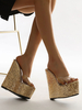 Femmes sandales compensées mode paillettes PU cuir blond talon compensé mules
