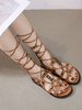 Femmes Sandales Flat Chic Lace Up Flat Coffee Brown Sandals