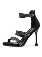 Femmes Sandales Noir talon haut strass ouvert Toe boucle cheville Chaussures Sandales