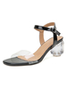 Femmes sandales noires bout ouvert boucle détail sandales à talons bloc; plus la taille des chaussures claires