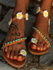 Femmes sandales plates bout ouvert talon plat sans lacet fleurs en cuir PU pantoufle plate