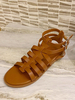 Femmes sandales plates café marron boucle bout rond plat en cuir PU sandales gladiateur chic