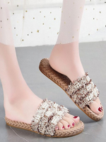 Femmes Sandales plates Cane Bout ouvert Perles Sandales à glissière