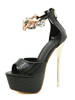 Femmes Sandales Sexy À Talons Hauts En Cuir PU Noir Peep Toe Bride À La Cheville Talons