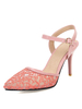 Femmes Sandales Talon Aiguille Boucle Sandales Chic Slip-On Bout Pointu Plus La Taille Rose Dentelle Sandales