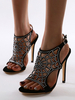 Femmes Sandales Talon aiguille Strass Sandales Sangle sexy Réglable Bout rond Sandales noires