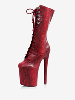 Femmes Sexy Bottes À Lacets Chaussures Rayures Imprimé Serpent Talon Aiguille Club Bordeaux Bottes