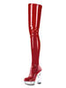 Femmes Sexy Bottes À Talons Hauts Bout Rond Fermeture Éclair Paillettes Gobelet Talon Rave Club Rouge Cuisse Haute Bottes Sur Les Bottes De Genou
