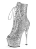 Femmes Sexy Bottes À Talons Hauts Peep Toe Fermeture À Glissière Paillettes Géométrique Talon Aiguille Rave Club Cuissardes Bottes Sliver Sur Les Bottes De Genou