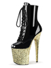 Femmes Sexy Bottes Bout Ouvert Fermeture Éclair Paillettes Étoiles Imprimer Talon Aiguille Rave Club Cuissardes Blond Sur Les Bottes Au Genou