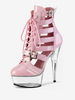 Femmes Sexy Bottes Bout Rond À Lacets Boucle Rayures Talon Aiguille Pole Dance Chaussures