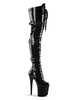Femmes Sexy Bottes Bout Rond À Lacets Fermeture Éclair Talon Aiguille Rave Club Noir Cuissardes