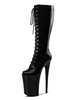 Femmes Sexy Bottes Bout Rond Zipper Talon Aiguille Rave Club Noir Sur Les Bottes Au Genou
