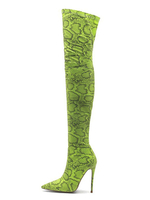 Femmes Sexy Bottes Cuissardes Plus La Taille Sur Les Bottes Au Genou Vert Pointu Imprimé Serpent Serpent 4.7
