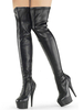 Femmes Sexy Cuissardes Bout Rond Fermeture Éclair Talon Aiguille Boule Noir Ciel À Talons Hauts Sur Les Bottes Au Genou