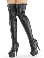 Femmes Sexy Cuissardes Bout Rond Fermeture Éclair Talon Aiguille Boule Noir Ciel À Talons Hauts Sur Les Bottes Au Genou