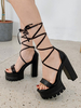 Femmes Sexy High Heels Chunky Lace Up Black Square Toe Sexy Shoes