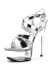 Femmes Sexy Sandales Argent Plateforme En Cuir Synthétique Bout Ouvert Criss Cross Sandale À Talons Hauts Chaussures